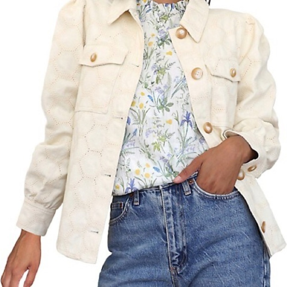 Antropologie Alexia Embroidered Twill Shacket